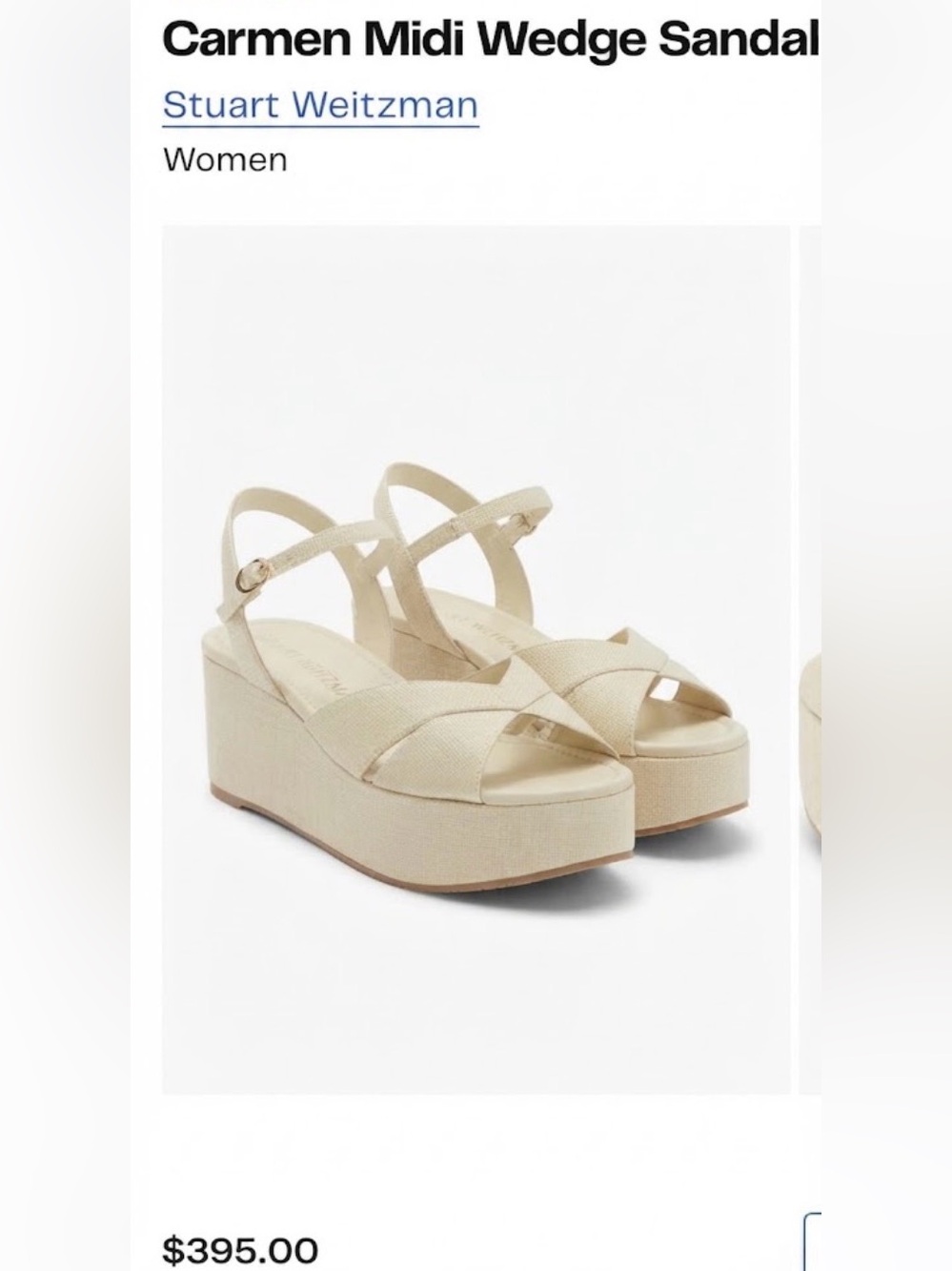 Stuart Weitzman Cream Carmen Midi Wedge Sandal